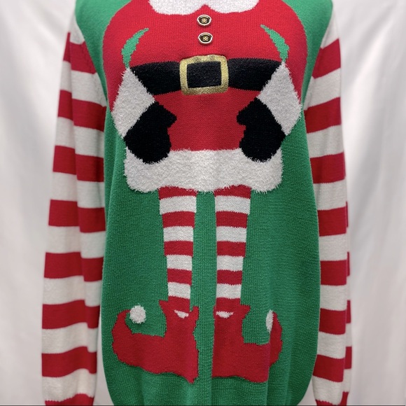 To Be Jolly Mrs. Elf Women’s Crewneck Christmas Sweater Sz Large - Picture 2 of 8